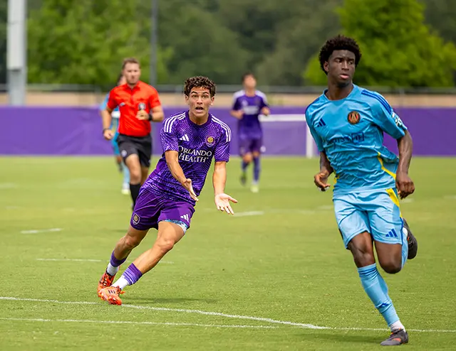 Jose Segura playing an Orlando City SC U19 Pro Player Pathway match vs Atlanta United